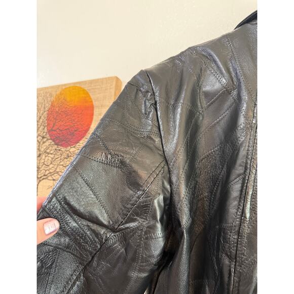 Y2K Black Patchwork Leather Jacket - Picture 10 of 10